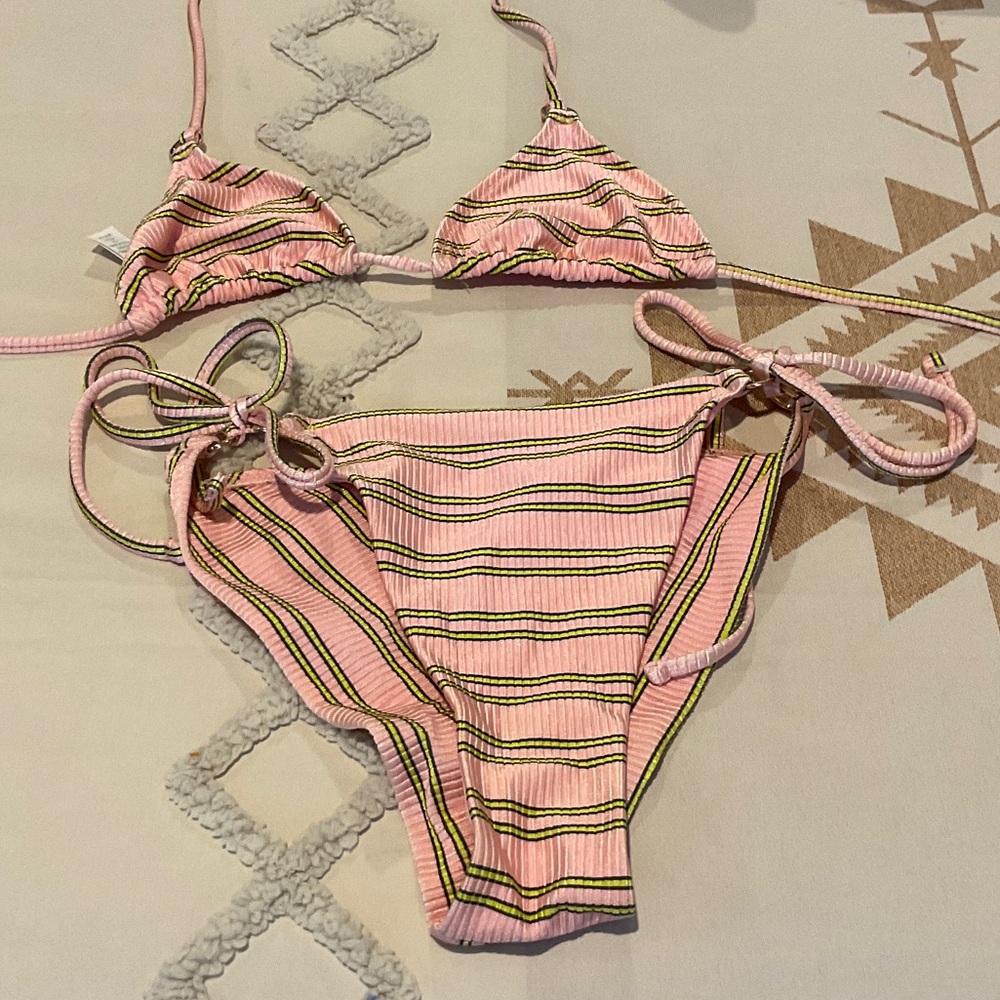 American Eagle Outfitters Pink and Black Striped Bikini